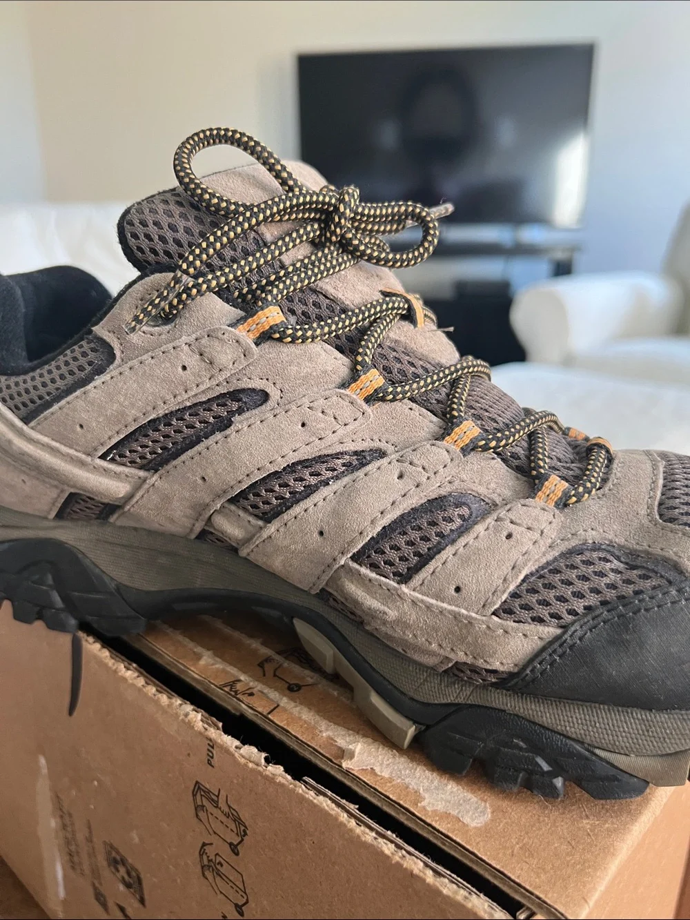 Merrell Men's Brown Waterproof Hiking Boots with Orange Accents